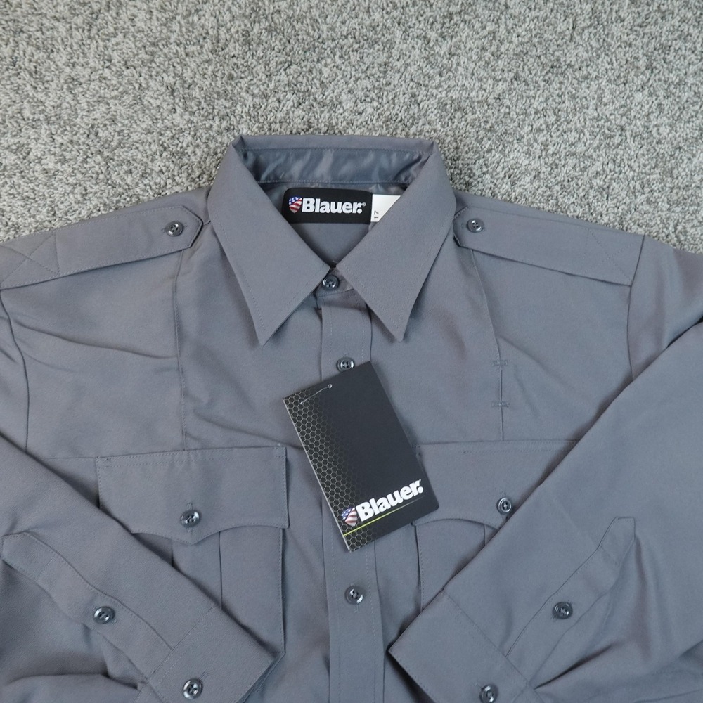 NEW Blauer Shirt Mens 17 32/33 Gray Super Long Sleeve Uniform Workwear Button Up